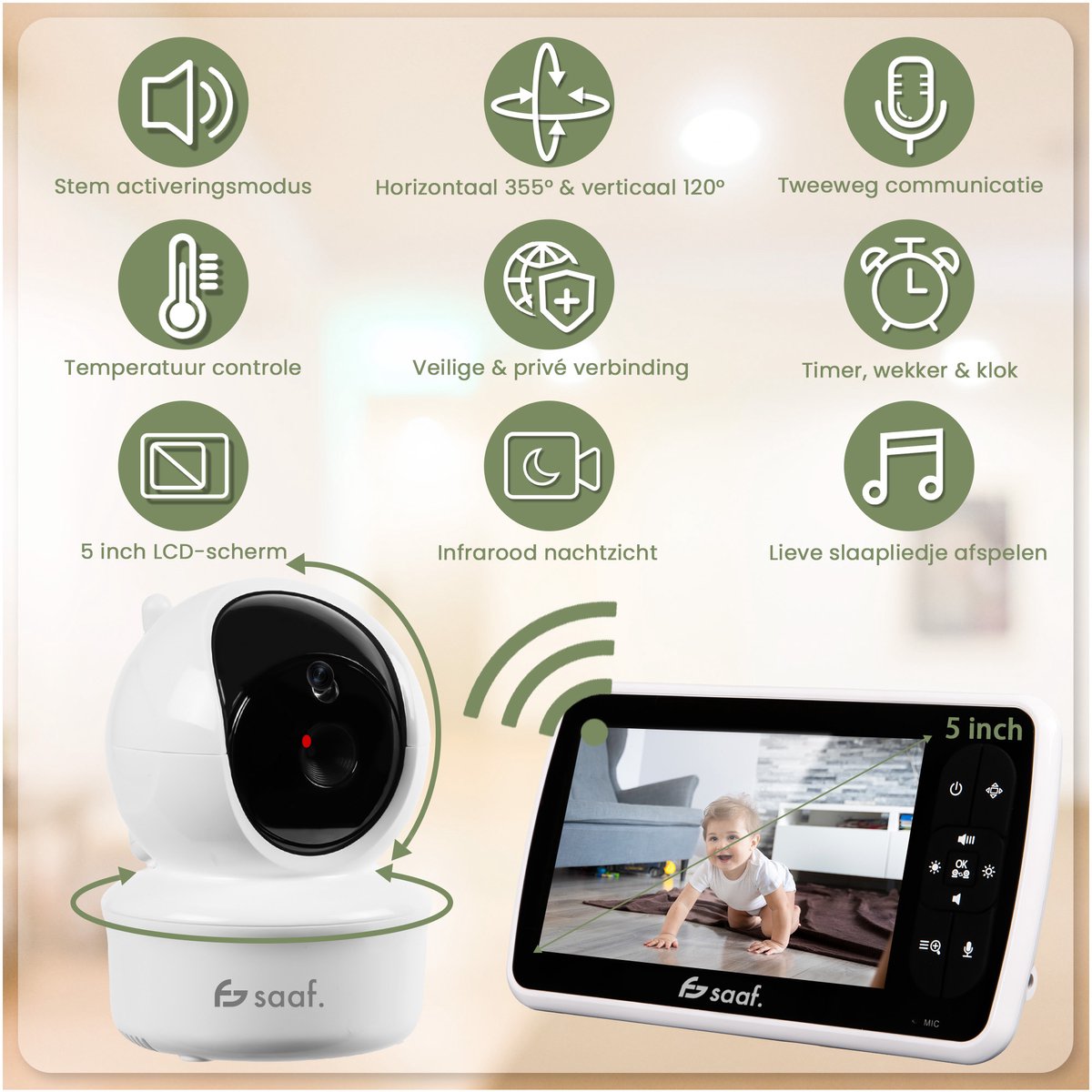 Saaf babyfoon met 5-inch scherm thumbnail 6