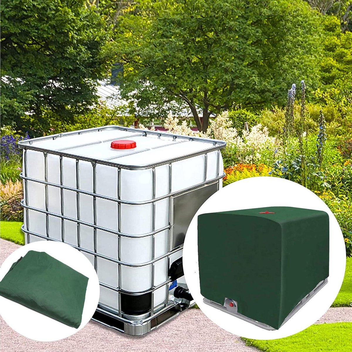 Allecto Premium - Groene IBC-tankhoes 1000L met UV-bescherming en regenwaterreservoir