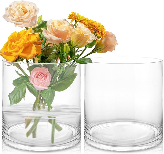 Allecto Plus - Grote Glazen Vaas - 20 cm Hoog - Transparant - Voor Kaarsen - Bruiloft en Evenement Decoratie - Set van 2 Stuks