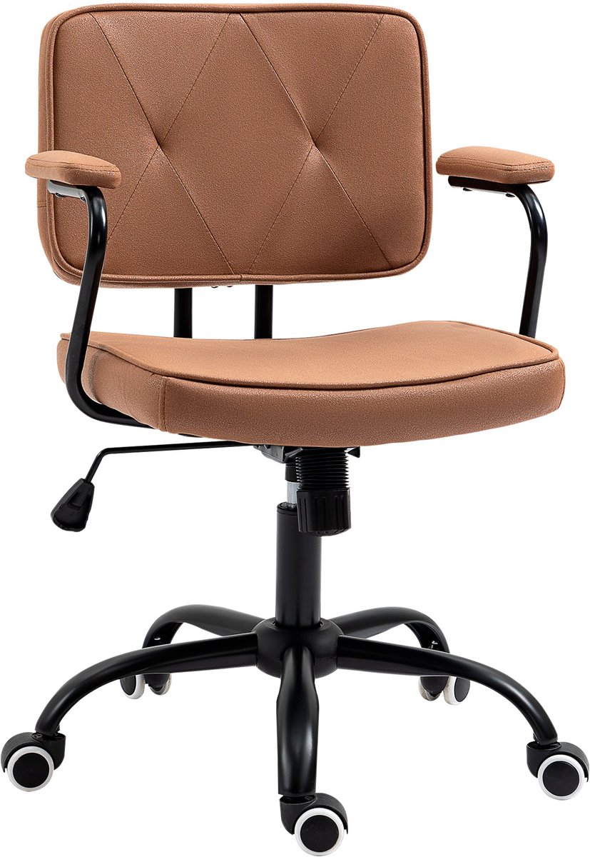 Merax Retro Bureaustoel Bruin Verstelbaar Met Wieltjes Wipfunctie Ergonomische Stoel Voor Thuiswerk En Kantoor