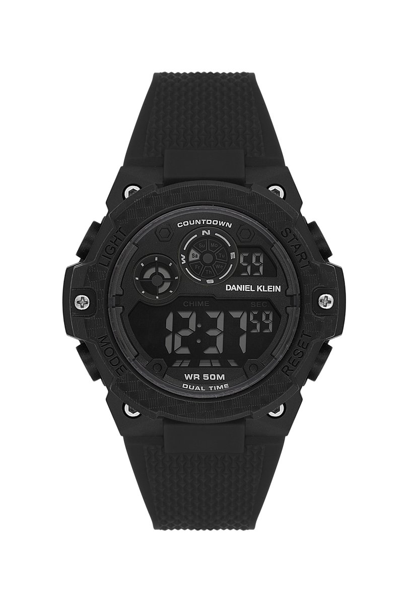 Daniel Klein DK.2337-5 - Horloge - Polshorloge - Digitaal - Heren- Mannen - Rond - Rubberen band - ABS - Achtergrondverlichting - Uursignaal - Dual Time - Alarm - Datumaanduiding - Kalender - Start-Stop - 12h-24U - Stopwatch - Reset - Zwart - Wit