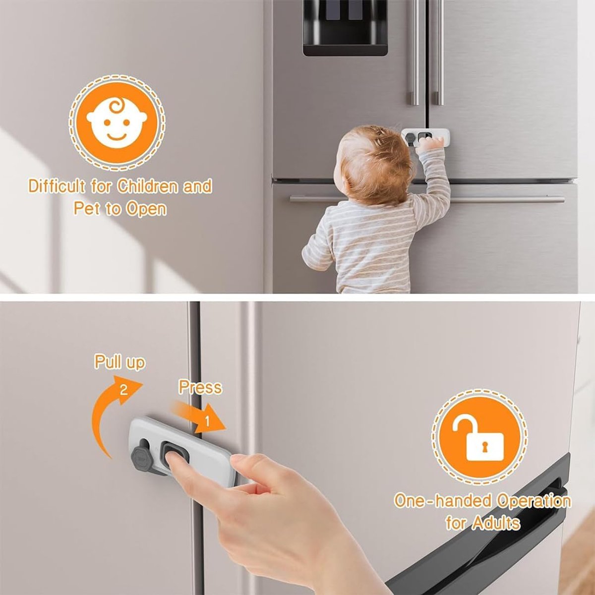 Kinderslot kastjes - Lade Slot - Koelkast Slot - Veiligheidssloten voor baby's - Zelfklevend kinderslot - Kinderslot - Zonder boren - Veiligheidsslot - Baby Slot - Kinder Beveiliging - Kinderveiligheid Kastdeuren - 2 Stuks - Groen en lichtgrijs – foto 2