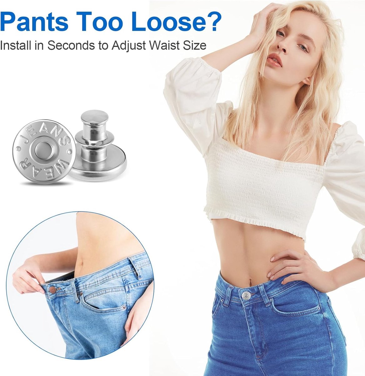 4-delige Broek Taillespanners, Geen Naaiwerk Verwijderbare Jeansknoopspanner Tailleknooppin Vereist Jean-knoopspanner Tailleknoopspanner voor Broekrok Losse Jeans (Zilver Groot