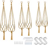 6 Stuks Jute Macrame Plantenhangers - Boho Handgeweven Katoen Hangpot voor Binnen/Buiten - Hangende Bloempot met Kralen - Macramé Touw/Koord Hangplant Houder - Bohemian Wandhanger Decoratie - Plant Hanger - Verticale Tuin Bloempothouder Planthanger