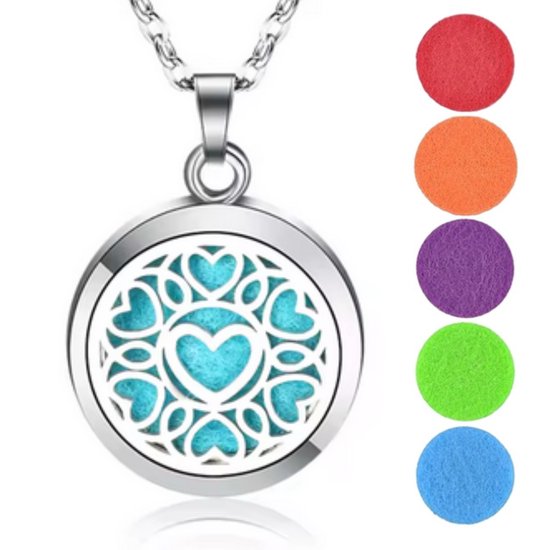 Medaillon Aromathérapie avec Hartjes sur chaîne de 60 cm - Bijou pour porter du parfum ou de l'huile essentielle - Collier parfumé avec un pendentif rond en acier inoxydable avec un fermoir magnétique