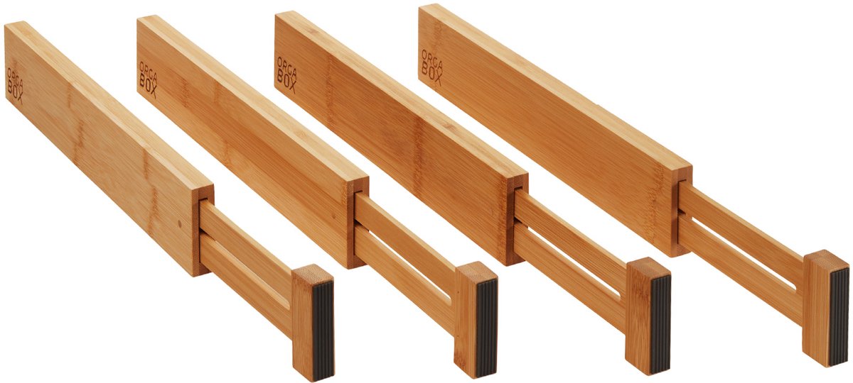 4-delig ORGA-BOX bamboe lade-indelingssysteem 354 - 482 mm lade-indeling, lade-indeling met veermechanisme