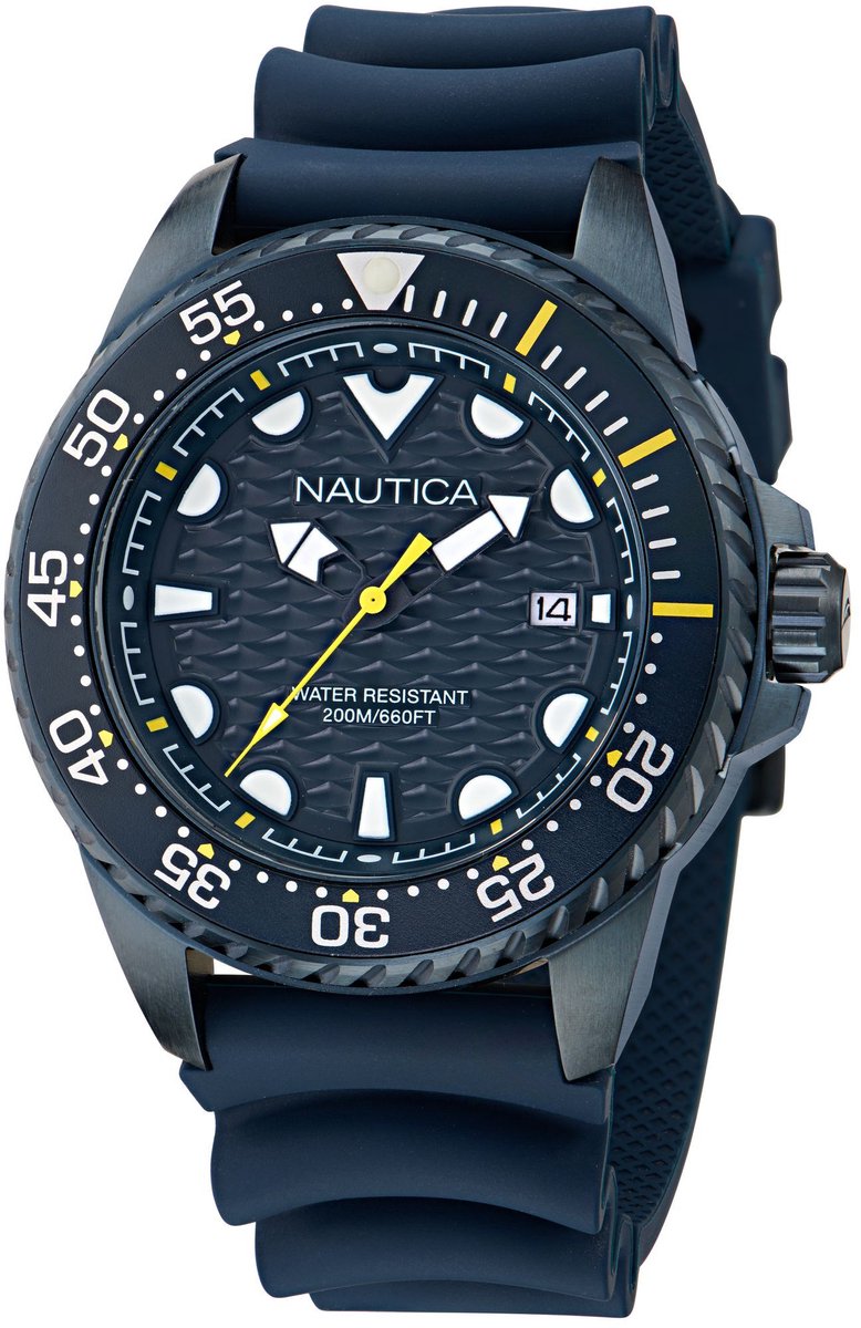 Nautica Nct Sea Dive - Box Set Quartz Analoog Horloge Blauw En Geel Kast: 100% Roestvrij Staal. Armband: 100% Siliconen 46 NAPSDS504, NAPSDS506