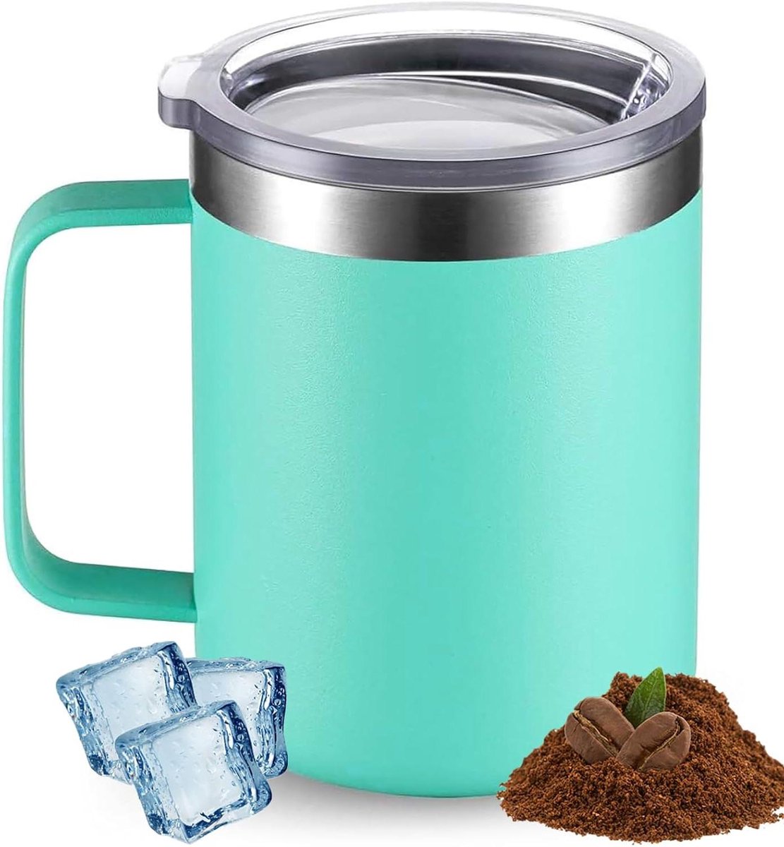 Allecto Premium - Geïsoleerde Reismok 360 ml RVS Dubbelwandig met Handvat en Deksel - Warm en Koud - Koffie Mok - Waterbeker
