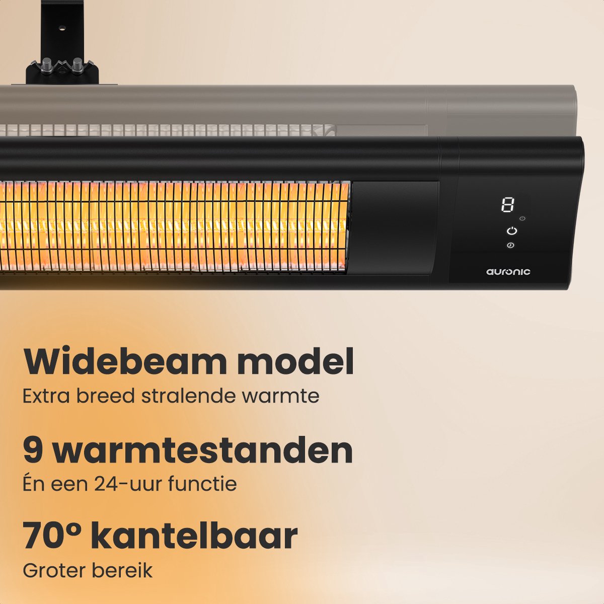 Auronic Terrasverwarmer - XL - Infrarood Verwarming - Elektrische Heater - 25m2 - 3000W - Afstandsbediening - 9 Standen - Zwart – foto 4
