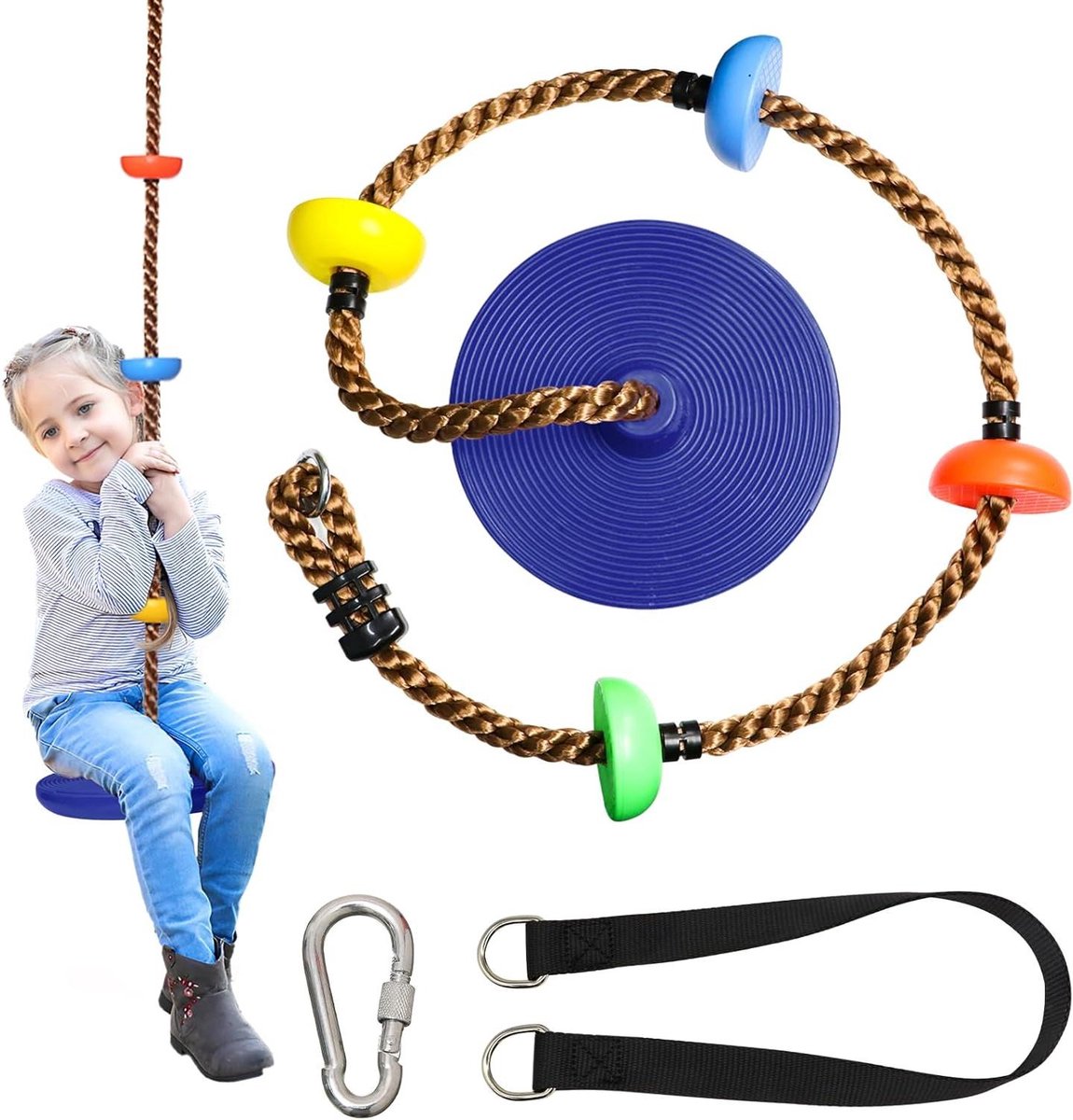 - Klimtouw schommel voor buiten - Kinder- en volwassenenschommel - Met platform - 2 meter lang - Blauw