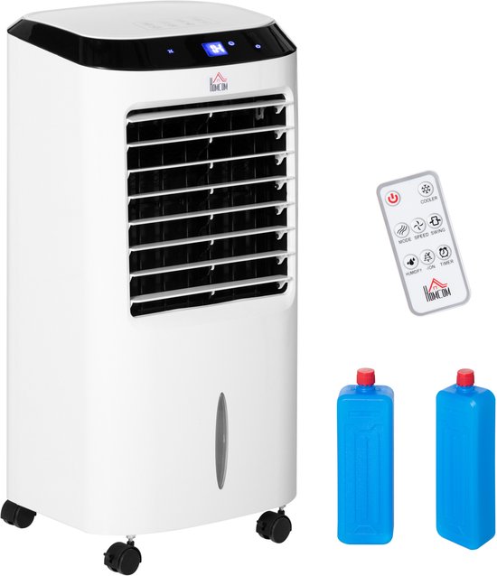 Mobiele airconditioner HOMCOM 4-in-1 koelventilator met ijskoeling, ionisator, 3 snelheden, 10L watertank