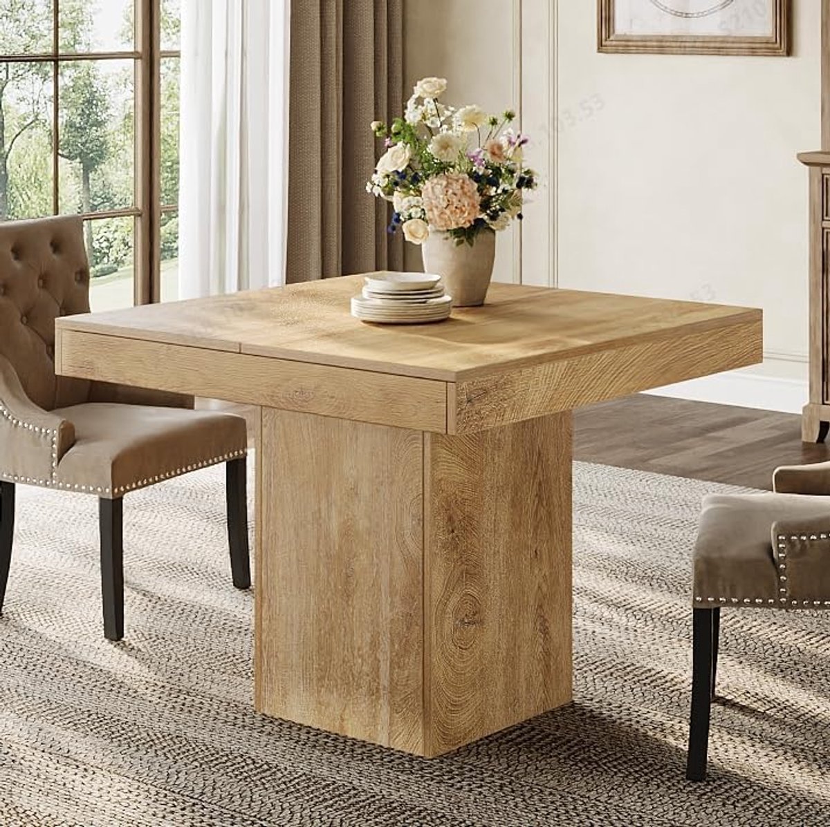 Tribesigns Vierkante Eettafel Keukentafel 100 X 100 X 80 cm Eetkamertafel Voor 4 Personen Industrieel Design Lichtbruin