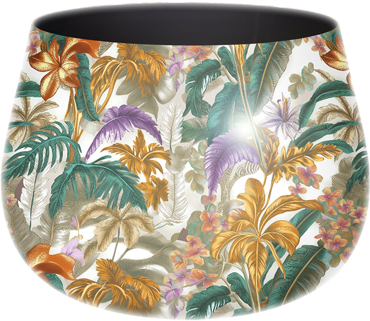 by Mooss - Bloempot - Planter - Floral - Epoxy - Ø 30 x 23 cm - Klein - Wit - Handgemaakt - Metaal - Trendy - Hip - Metallic - Highlight - Bloemen - Takken