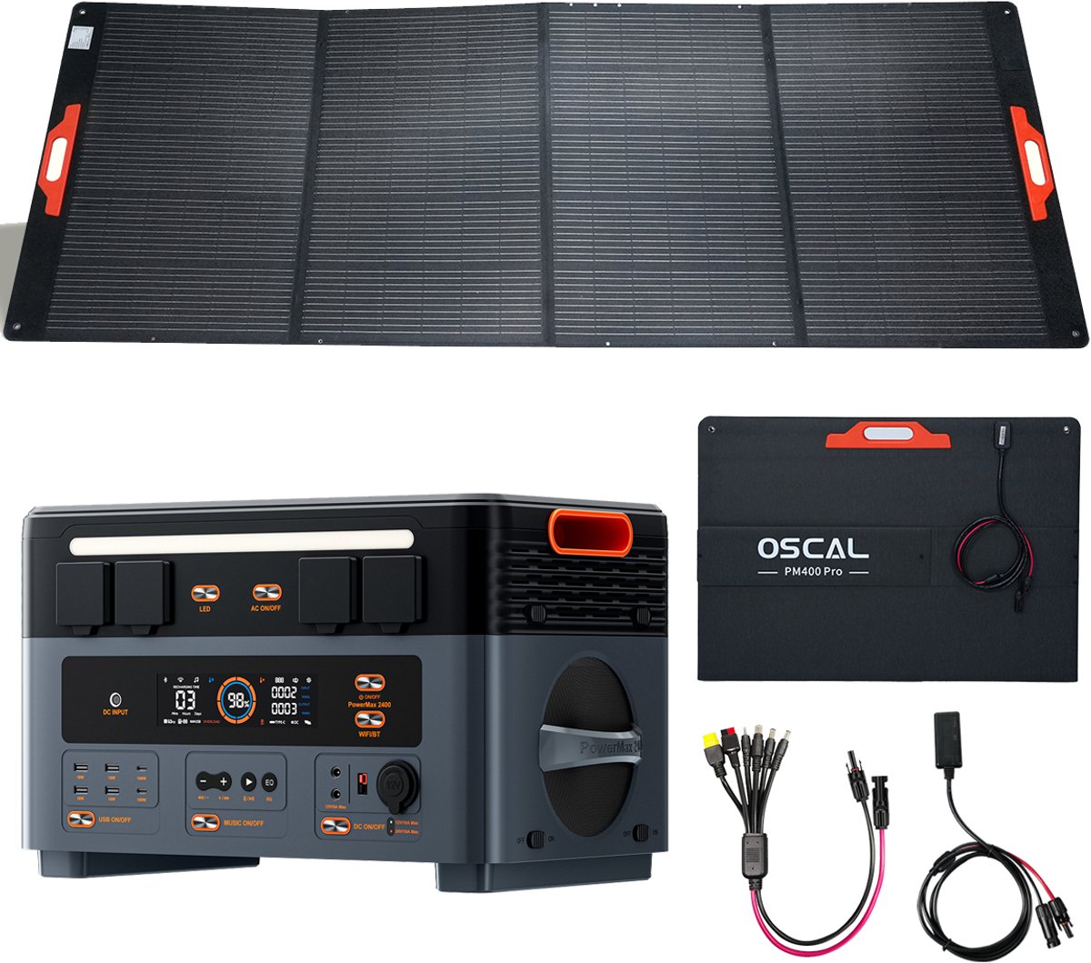OSCAL PowerMax 2400 Pro 2016Wh Draagbare Zonnetank - PM400 Plus Opvouwbaar Zonnepaneel 400W Draagbaar Energiestation