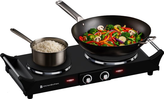 KitchenBrothers Elektrische Kookplaat - 2 Pits - 2500W - Zwart