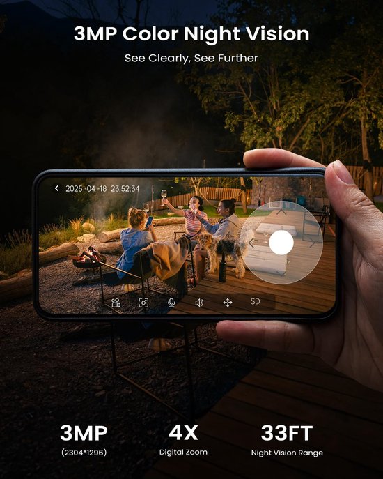 2K/3MP 360° PTZ-beveiligingscamera voor buiten - 2.4G WIFI - met verwijderbaar zonnepaneel - PIR-bewegingsdetectie - kleuren nachtzicht - IP65 — afbeelding 5
