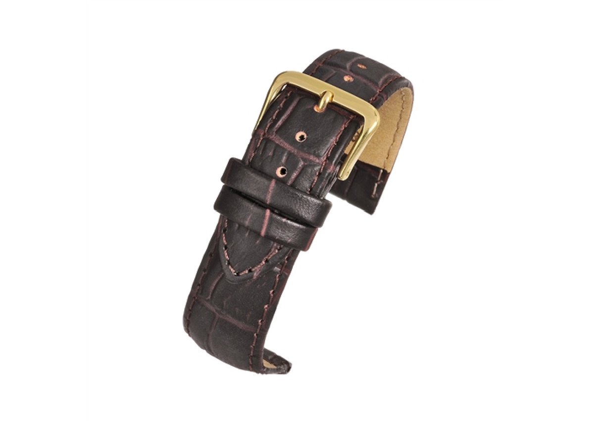 Horlogeband-horlogebandje-22mm-echt leer-lbs-donker bruin-gevuld-croco-zacht-goudkleurige gesp-leer-22 mm