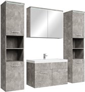 Spa - Meubles de salle de bain Paso XL LED 80cm - Béton - Meubles de salle de bain avec meuble miroir et deux armoires latérales