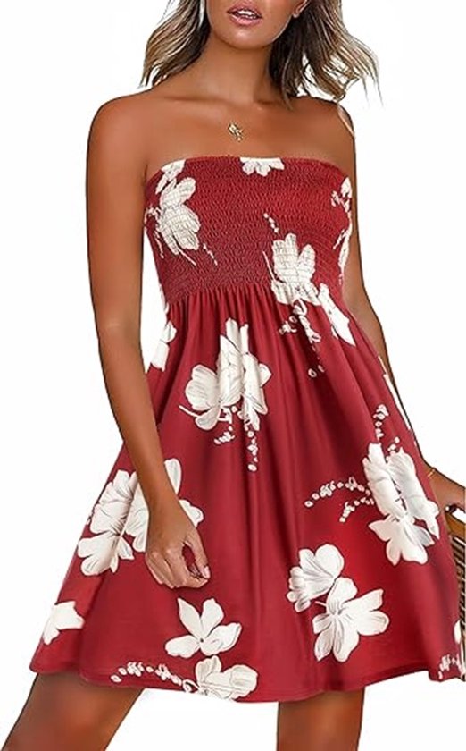 2025 Nieuw Jurk mouwloze voor dames - Zomerjurken bloemenprint - Strandjurken - Zomerjurke - Strapless - L