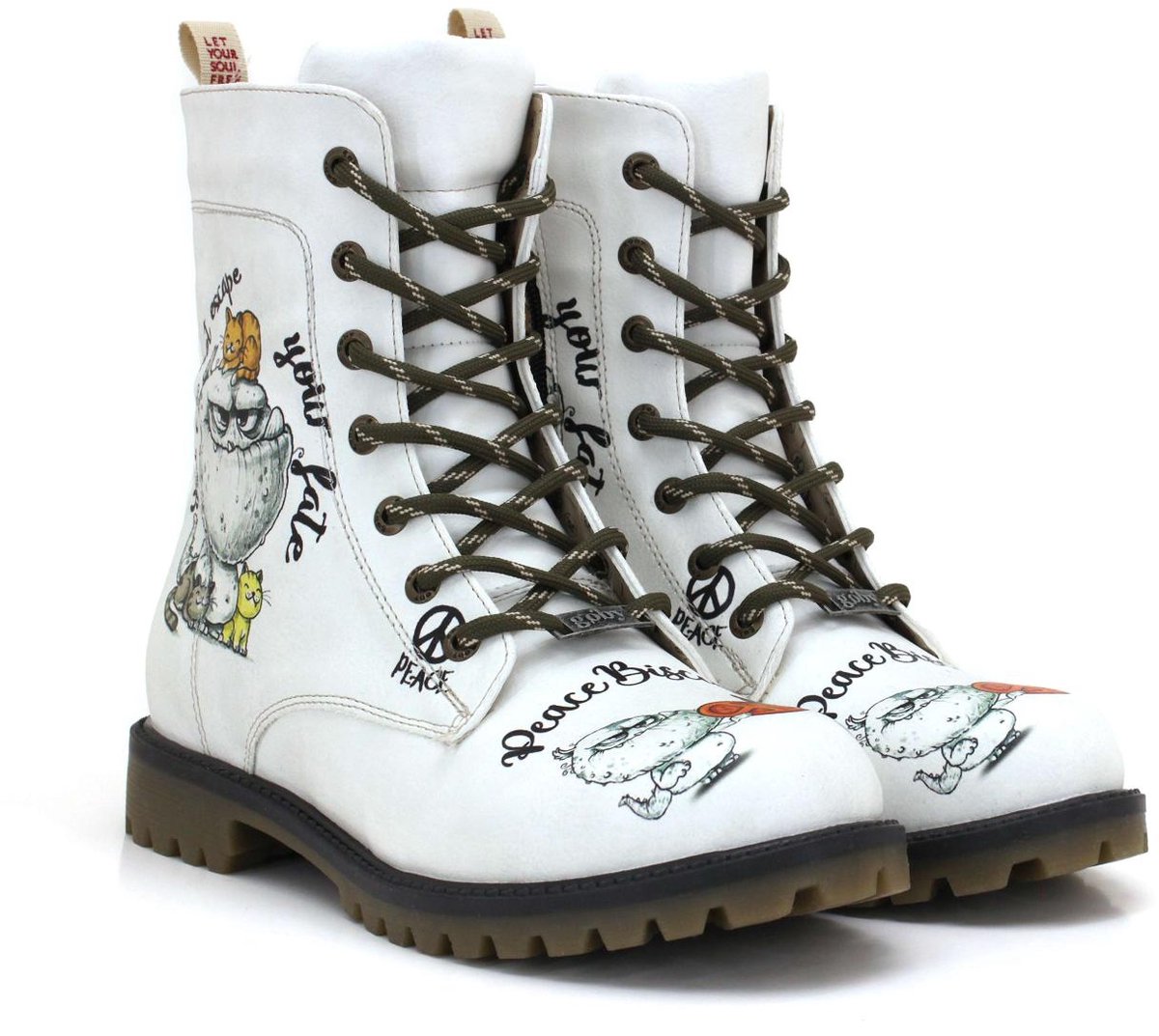 GOBY Peace Biscuit Boots Dames Lange Veterboots Vegan Leer Handgemaakt