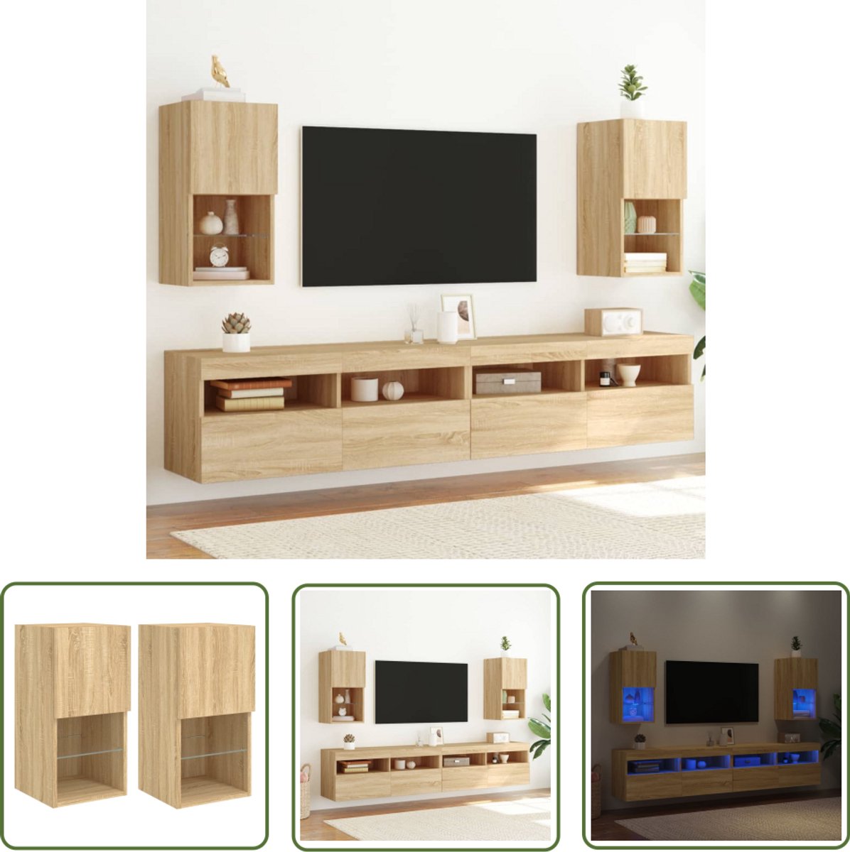 vidaXL Houten Tv Kast - Tv Meubel - Tv-meubelen 2 st LED-verlichting 30,5x30x60 cm sonoma eiken - Led Tv Meubel - Sonoma Eiken - Salontafel