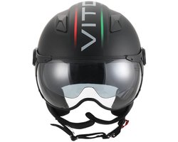 Vito Lavori Jethelm - Scooterhelm met Zonnevizier - Retro Helm Voor Scooter en Brommer - Brommerhelm voor Dames en Heren - Geschikt voor Volwassenen - Maat L