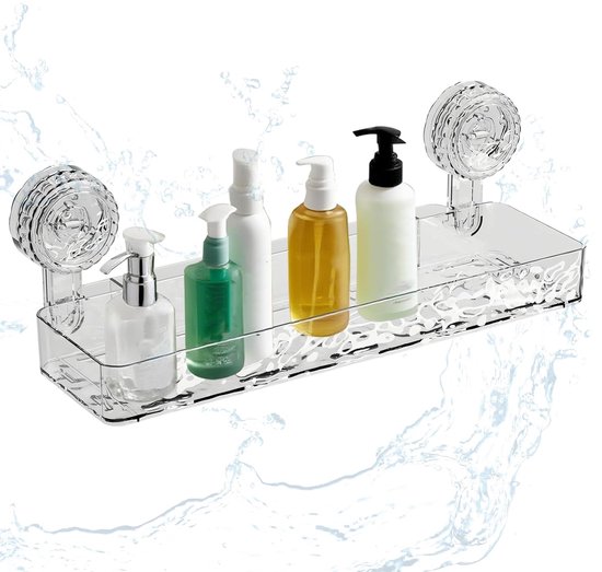 Étagère de douche à ventouse - Sans perçage, évacuation de l'eau, gain de place - 1 pièce - Transparente - 32 x 9 cm