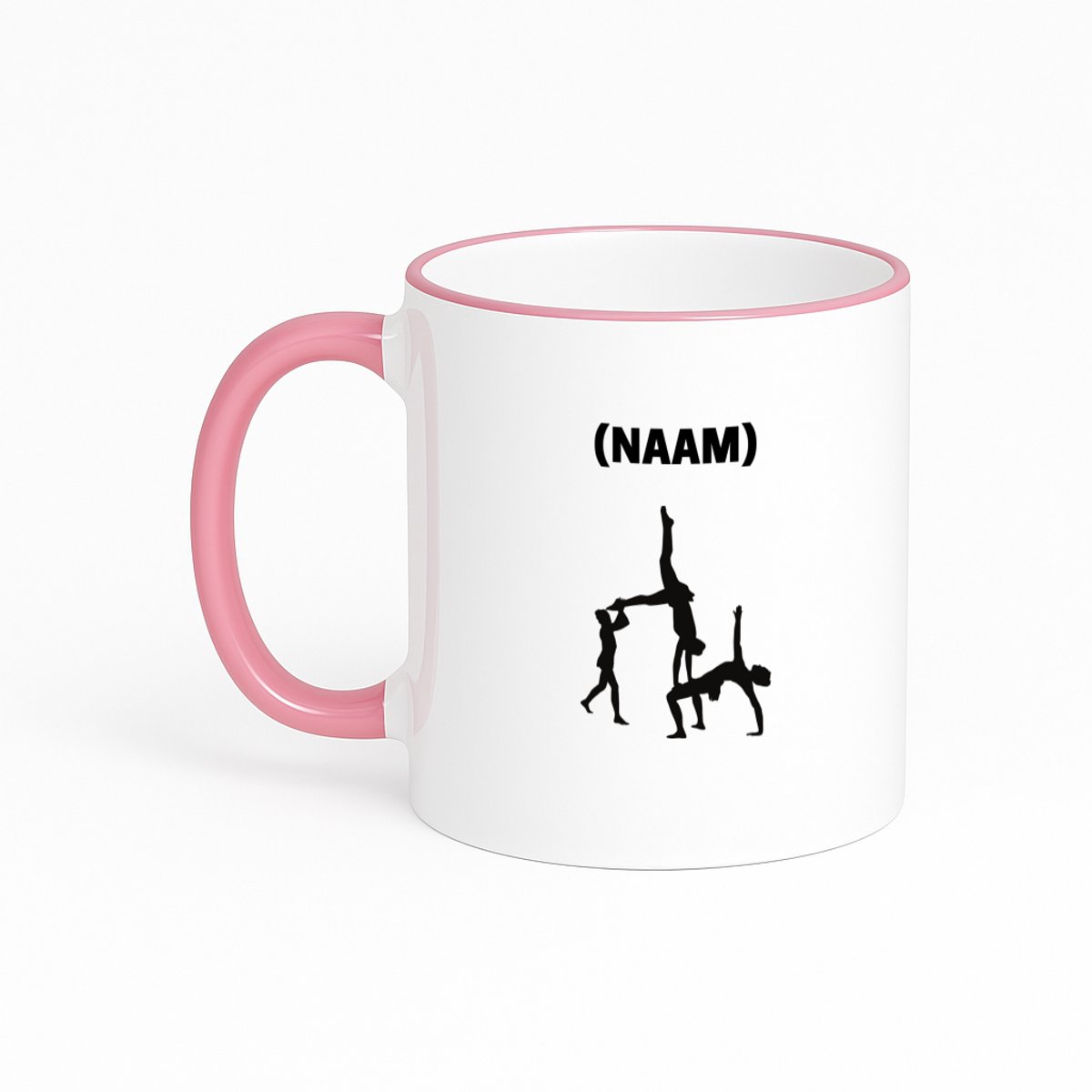 Hacebo® - acrobatiek met je eigen naam koffiebeker met gekleurde rand roze - mensen die acrobatiek beoefenen - thee mok - koffie beker - acrobaat - mensen die houden van acrobatiek - verjaardag - cadeau - kado - koffiemok - 330 ML