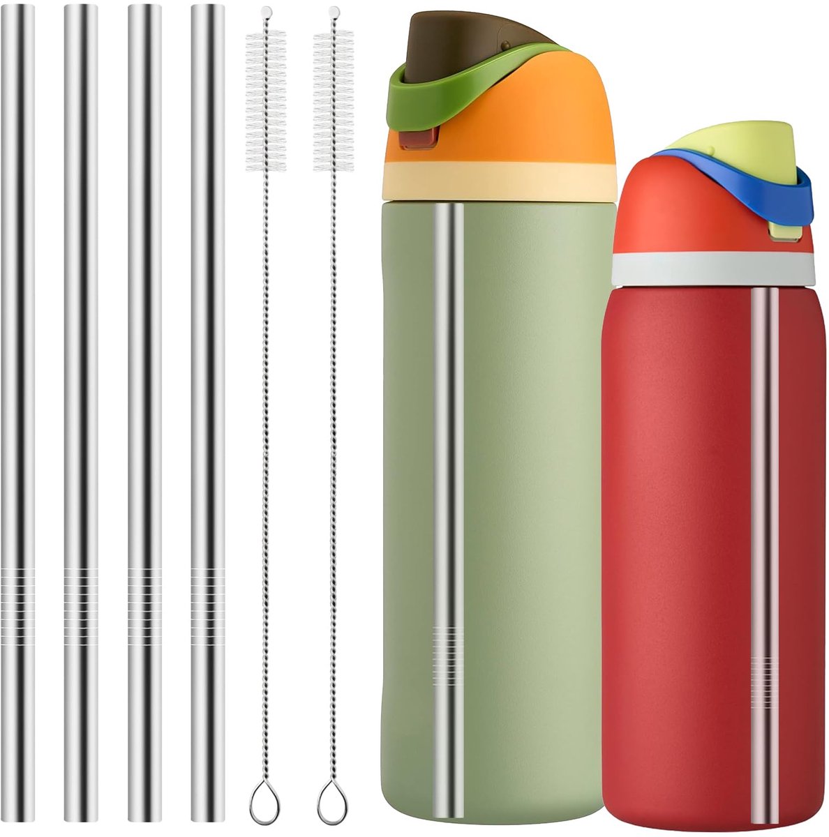 Metalen rietjesvervangers geschikt voor waterflessen van 24 oz en 32 oz, inclusief 2 rietjesreinigers, herbruikbare roestvrijstalen rietjes compatibel met waterflessen - set van 4 stuks