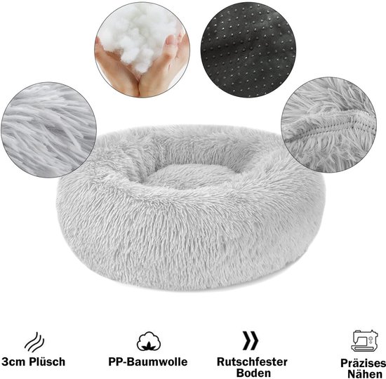 Orthopedisch Hondenbed Huisdierbed, Hondenmand Pluche Donut, Hondenmand Rond Kussen in Donutvorm, Slipvaste Bodem en Wasbaar Kalmerende Donutknuffelaar Hondenkussen Kattenbed (80cm/31.5in,Beige