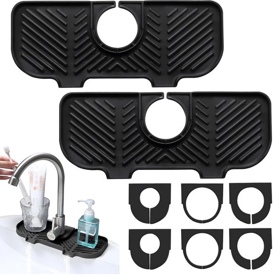 Guittly Waterkraan gootsteen, spatbescherming, siliconen afdruipmat, spatbescherming voor keuken, badkamer, aanrecht droog (45 x 14,5 cm, grijs