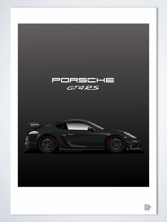 Porsche GT4 RS Weissach Zwart Poster - Autoposter A4 (21 x 29,7 cm) | Kinderkamer | Slaapkamer | Kantoor