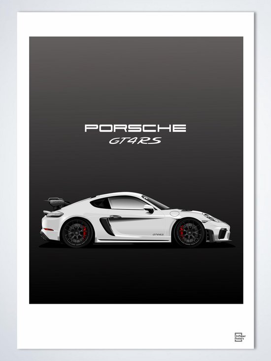 Porsche GT4 RS Weissach Wit Poster - Autoposter A3 ( 29,7 x 42cm) | Kinderkamer | Slaapkamer | Kantoor