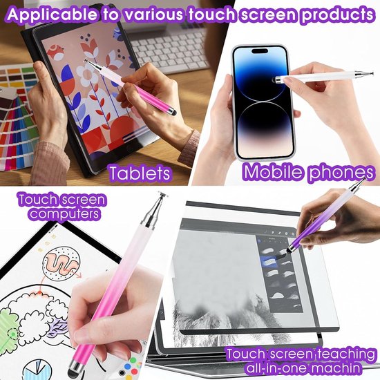 3-delige set tablet stylus touchpennen - 2-in-1 stylus pennen voor touchscreens - geschikt voor telefoons en Android tablets - wit, paars, roze — afbeelding 4