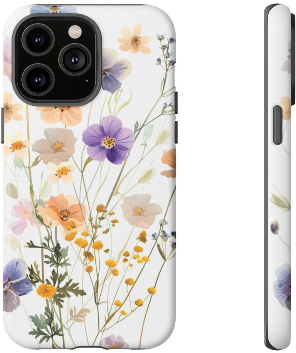 Gepresste Wilde Bloemen in Pasteltinten – Telefoonhoesje Geschikt voor iPhone 14 Pro Max