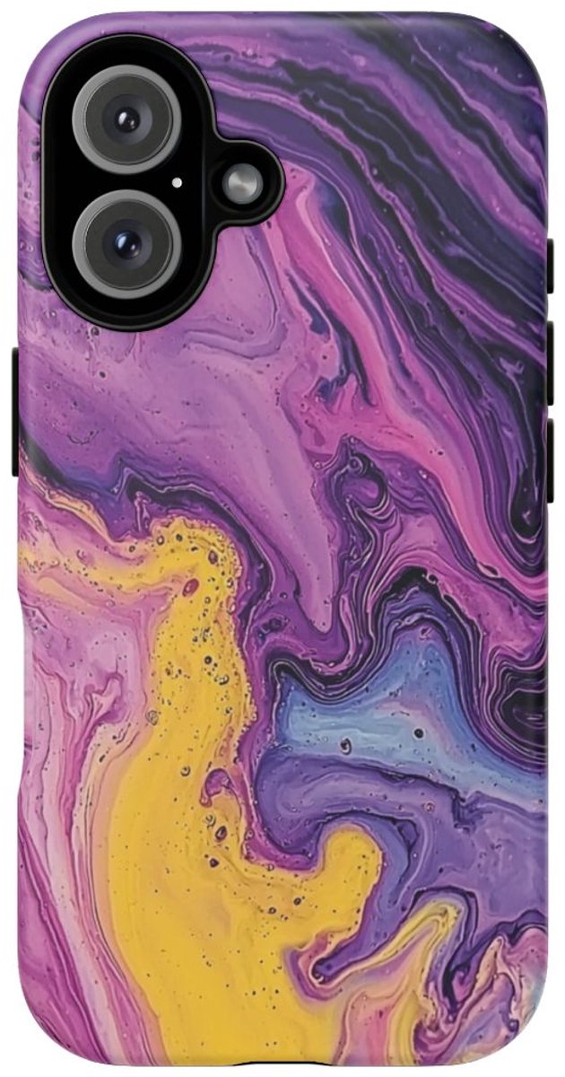 Paars-Geel Abstracte Vloeibare Kunst – Telefoonhoesje Geschikt voor iPhone 16