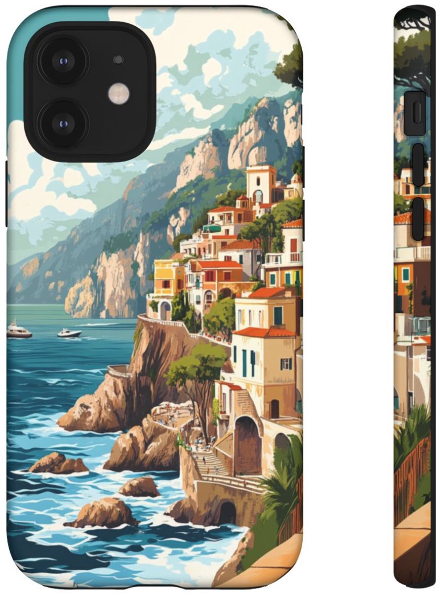 Retro Illustratie van de Amalfikust – Telefoonhoesje Geschikt voor iPhone 12