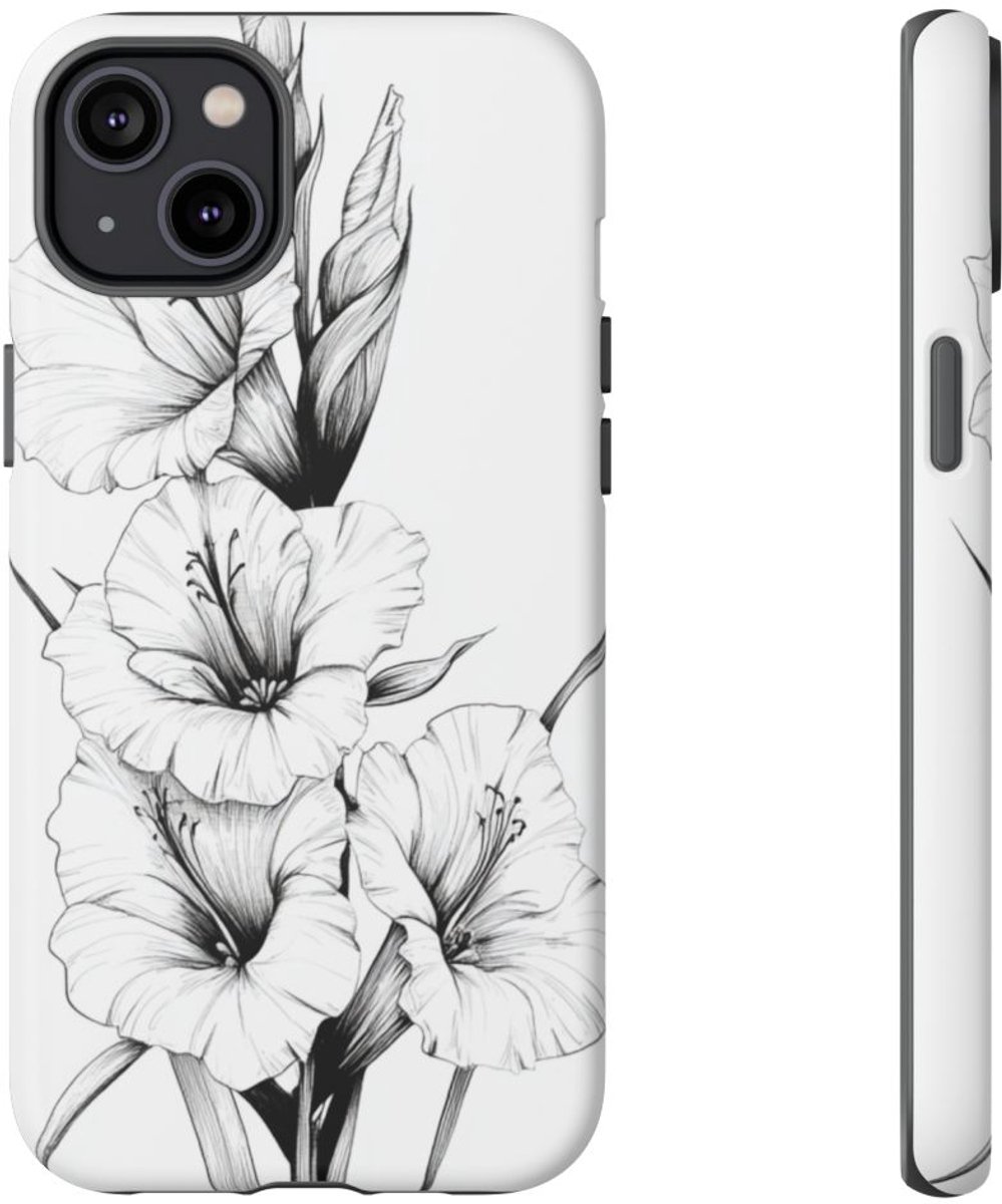 Fijnlijn Gladiolen Bloemmotief – Telefoonhoesje Geschikt voor iPhone 14 Plus