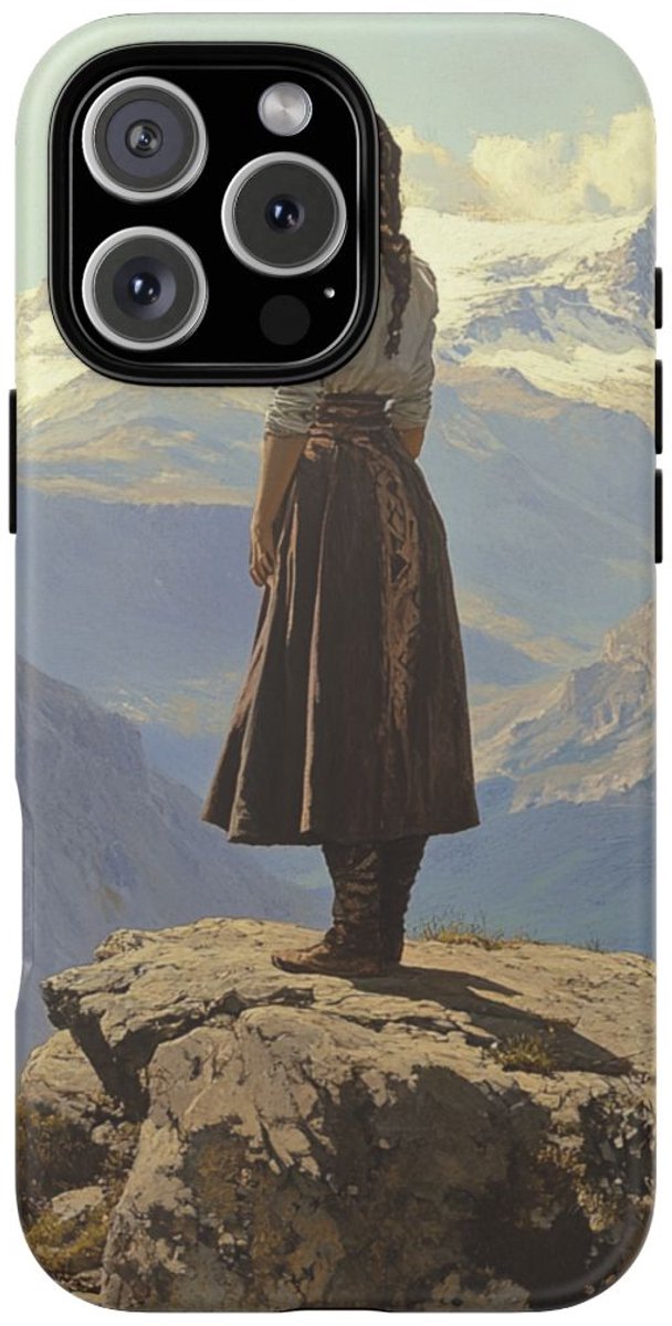 Meisje op een Rots in de Kaukasus – Telefoonhoesje Geschikt voor iPhone 16 Pro Max
