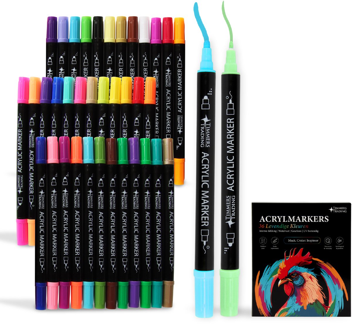 36 Acrylstiften Dual Tip - Twinmarkers - Verfstiften Happy Stones - Stenen Schilderen met Acryl Verf Marker Stiften - Volwassenen en Kinderen