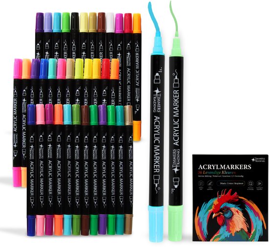 36 marqueurs acryliques à Dual pointe - Marqueurs jumeaux - Marqueurs de peinture Happy Stones - Peinture des pierres avec des Marker de Peinture Acryl - Adultes et Enfants