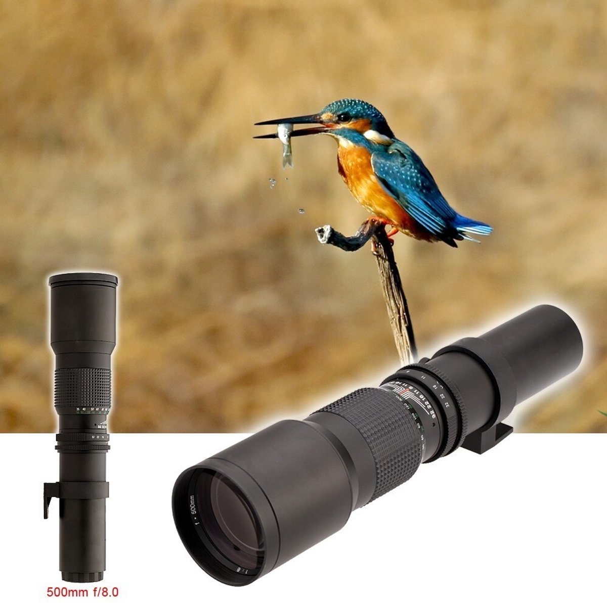 TFoto 500mm F/8.0 super telelens zoomlens MF voor Canon EOS EF body's zwart