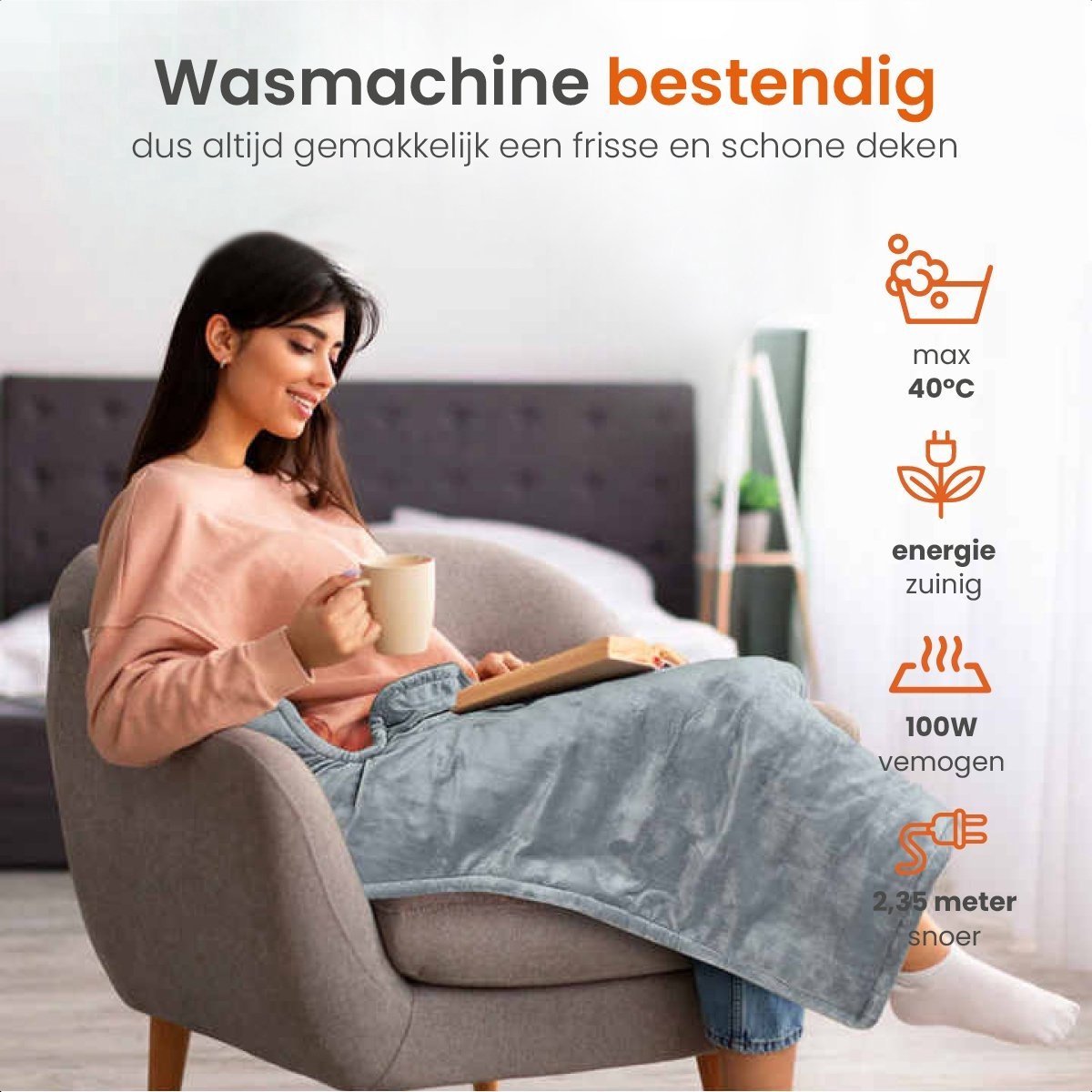 Quality Heating Warmtekussen - Elektrisch deken voor Nek, Schouders en Rug - Wasbaar - Energiezuinig - Grijs thumbnail 5