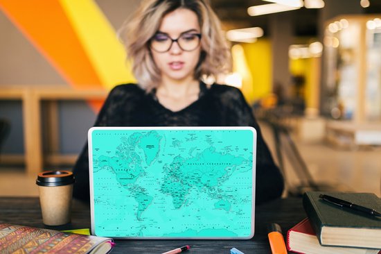 Autocollant pour ordinateur portable - 13,3 pouces - Wereldkaart - Robuste - Rouge