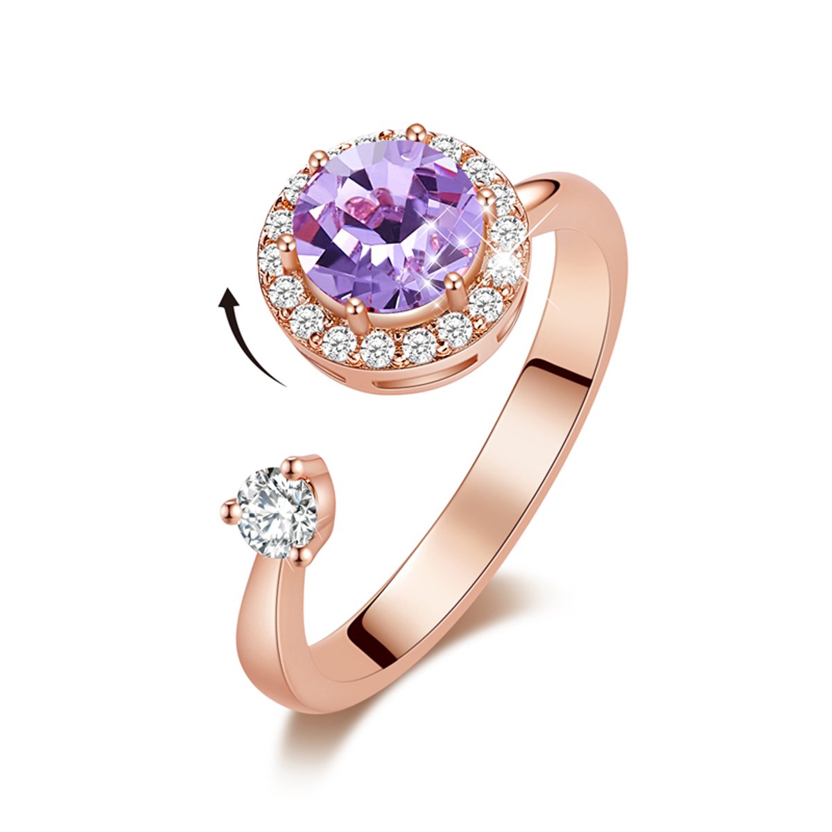 Paarse QoF Kristal 14K Goude Ring