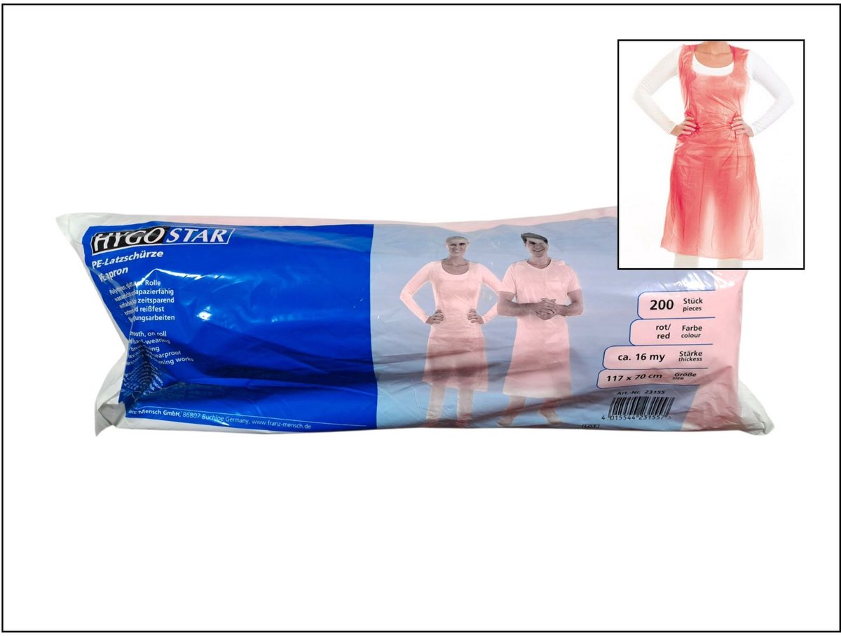 Hygostar Rode Wegwerpschorten plastic – 200 stuks – Wegwerp Overschorten op Rol
