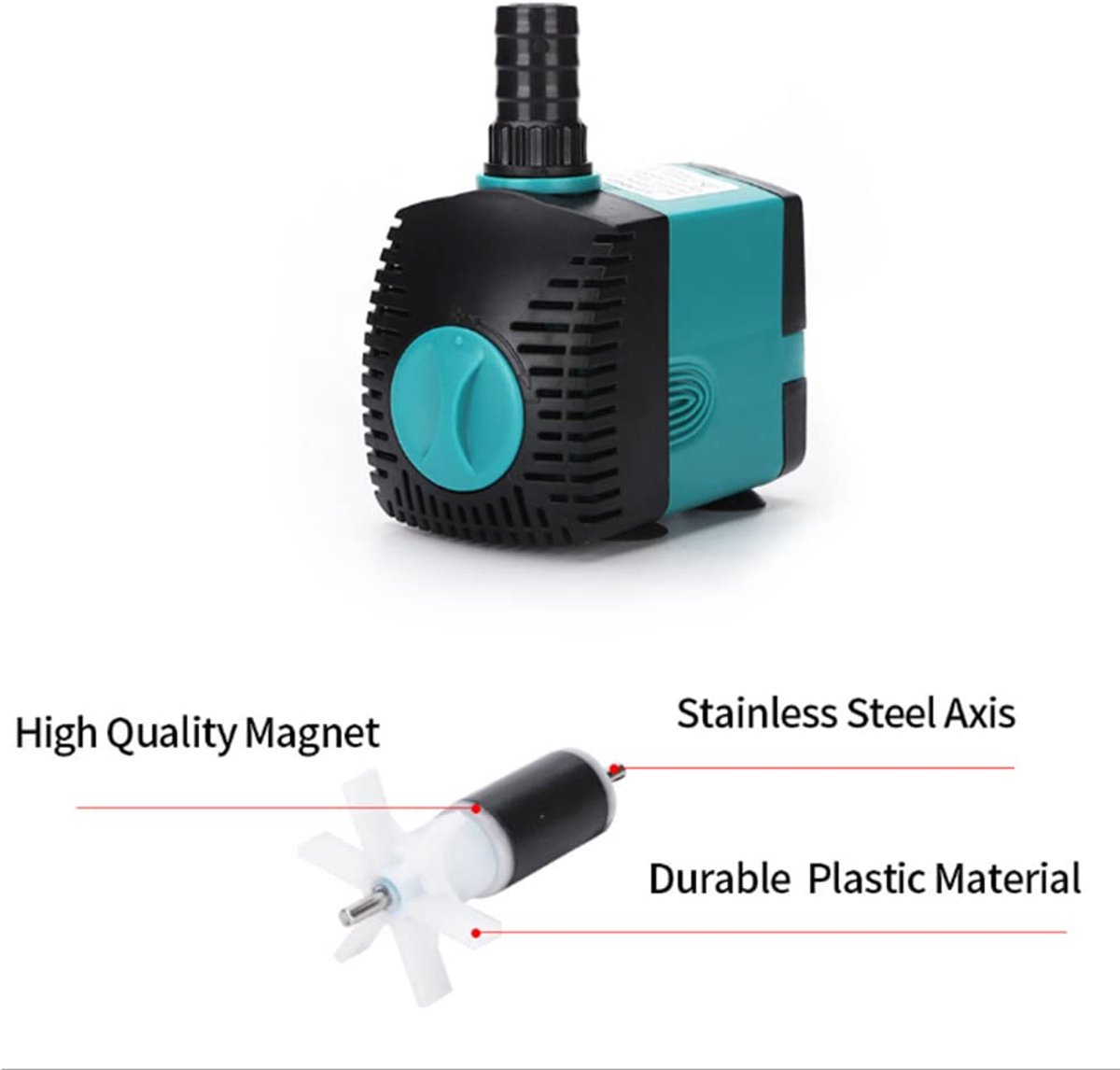 Mini Waterpomp 10W - Met zuignap en waterpijp - Ultra Stille Dompelpomp 600L/u - Aquarium Waterpomp - Vijverpomp - Fonteinpomp - Maximale Opvoerhoogte 1,2 m - Met 1,5 m netsnoer, 2 sproeiers - Voor Aquaria, Fonteinen, Beelden, Hydrocultuur, Vijvers – foto 4