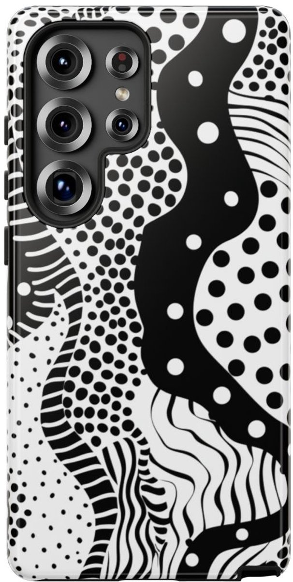Zwart-Wit Abstract Stippenpatroon – Telefoonhoesje Geschikt voor Samsung Galaxy S25 Ultra