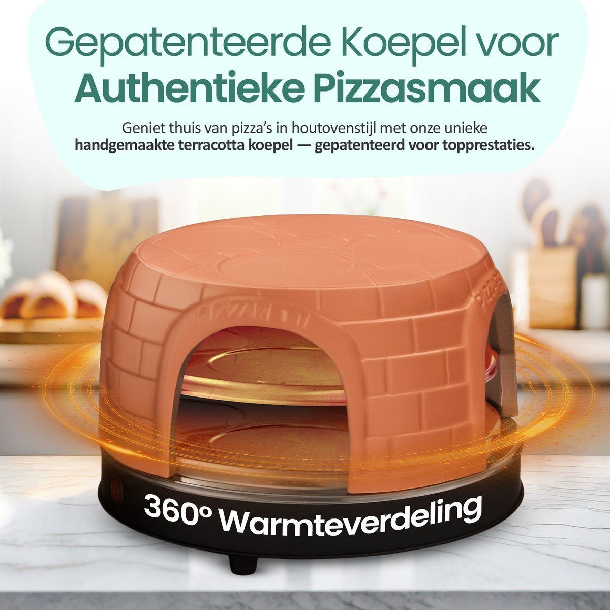 Emerio Pizzarette Origineel - 8 Persoons Pizza Oven - Handgemaakte Terracotta Koepel - 8 Geïsoleerde Bakspatels - RVS Bakplaat - Gourmetstel - PO-116124.1 1500W – foto 6
