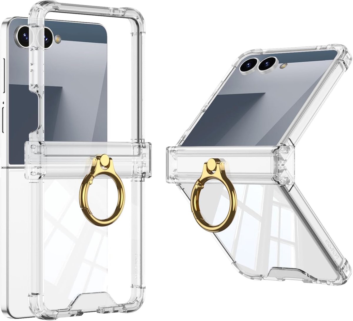 Zandarix Geschikt voor Samsung Galaxy Z Flip 7 - Bumper - Draaibare Ring - Scharnierende Cover - Airbag Anti-Val - Back Cover Hoesje - Transparant